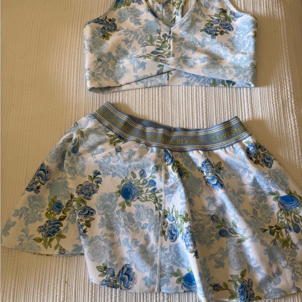 COMBO: Love Shack Fancy | Floral Blue and White Two-Piece Set | bra and skort